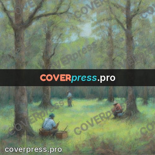 Soft pastel painting: people in a green wood