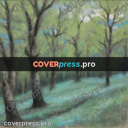 Soft pastel painting: path through a spring wood