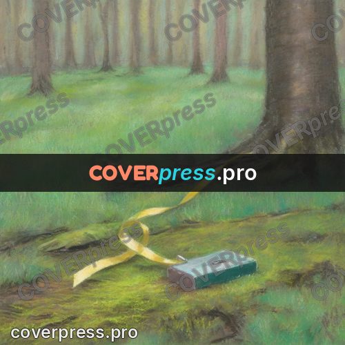 Soft pastel painting: measuring tool on forest moss