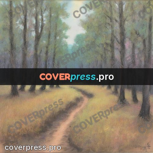 Soft pastel painting: dirt road through a wood