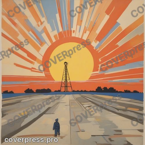 В стиле Советский плакат: крошечная фигура в спецовке стоит на пустом бетонном поле, впереди чёрным контуром