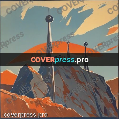 Soviet style illustration: rocky ridge under an orange sky