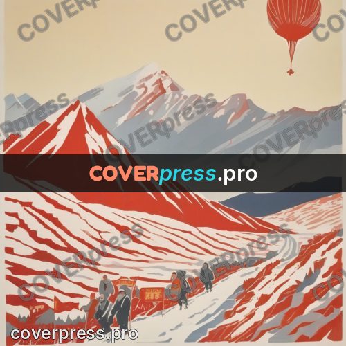 Soviet style illustration: red mountains and a valley road