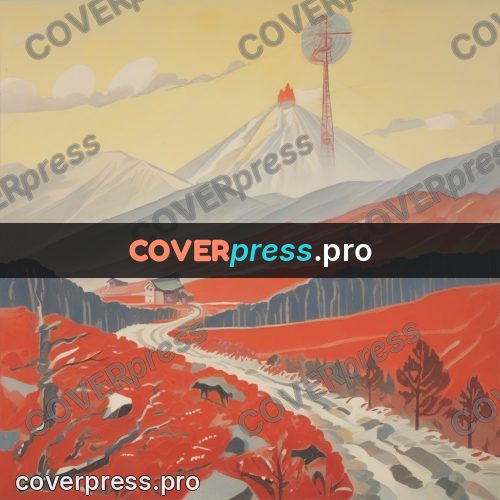 Soviet style illustration: red mountains and a valley road