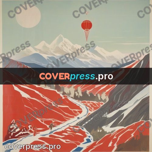 Soviet style illustration: red mountains and a valley road