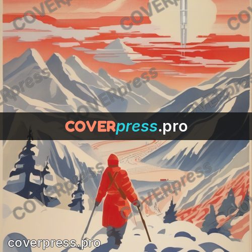 Soviet style illustration: red mountains and a valley road