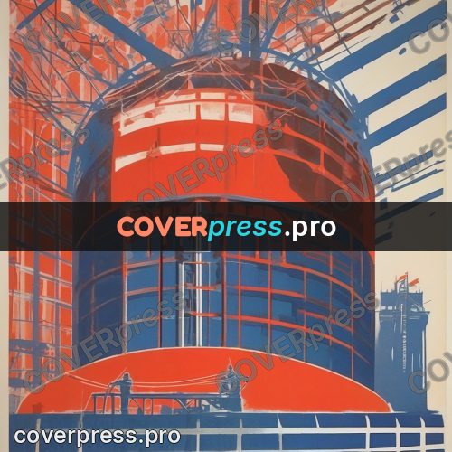 Soviet style illustration: lattice towers in red and blue