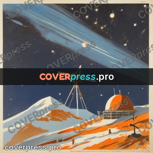 Soviet style illustration: buildings in snow under the stars