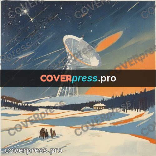 Soviet style illustration: buildings in snow under the stars