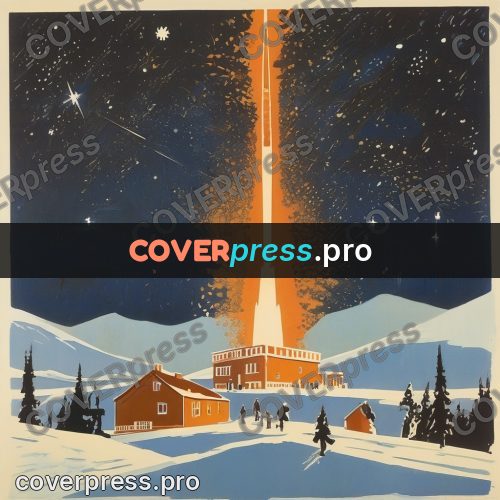 Soviet style illustration: buildings in snow under the stars