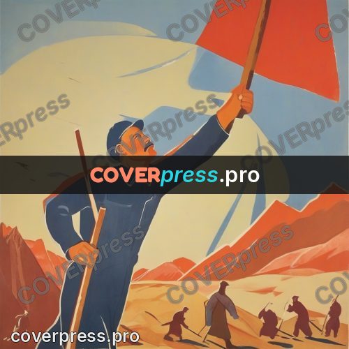 Soviet style illustration: man with a pole outdoors