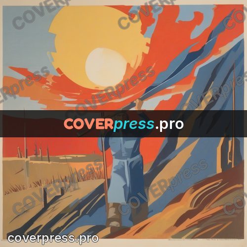 Soviet style illustration: man with a pole outdoors