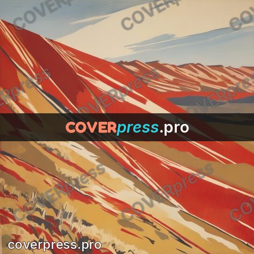 Soviet style illustration: red slopes in wide bands