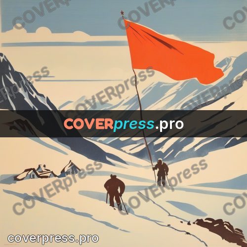 Soviet style illustration: figures on a snowy slope