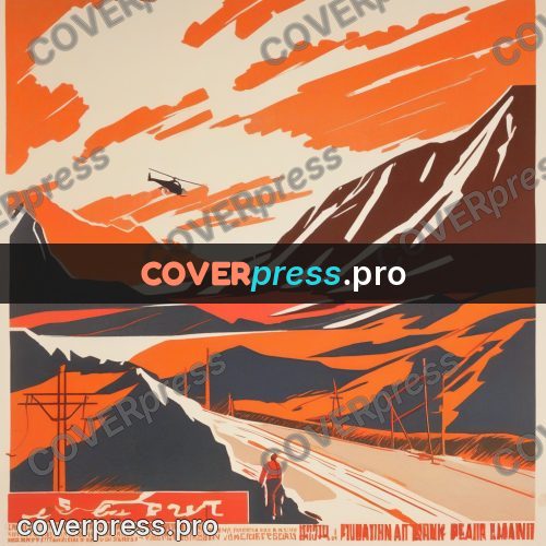 Soviet style illustration: figures on a snowy slope