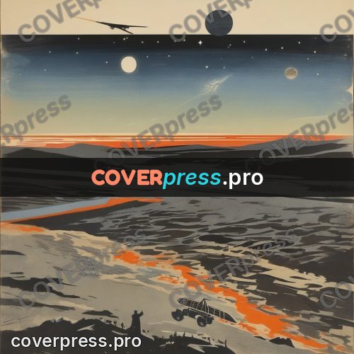 Soviet style illustration: plain under a starry sky