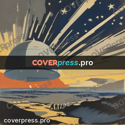 Soviet style illustration: plain under a starry sky