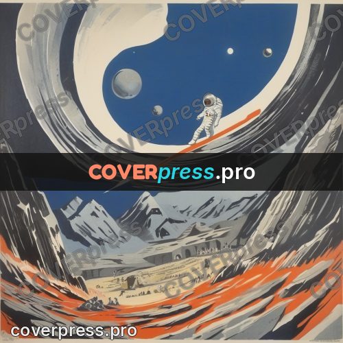 Soviet style illustration: spiral above a stony plain