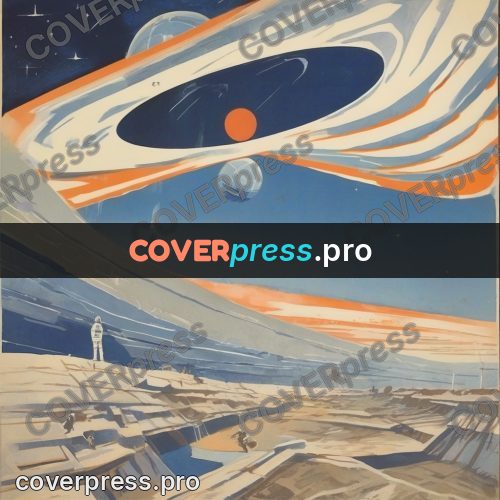 Soviet style illustration: spiral above a stony plain