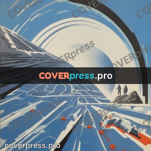 Soviet style illustration: spiral above a stony plain