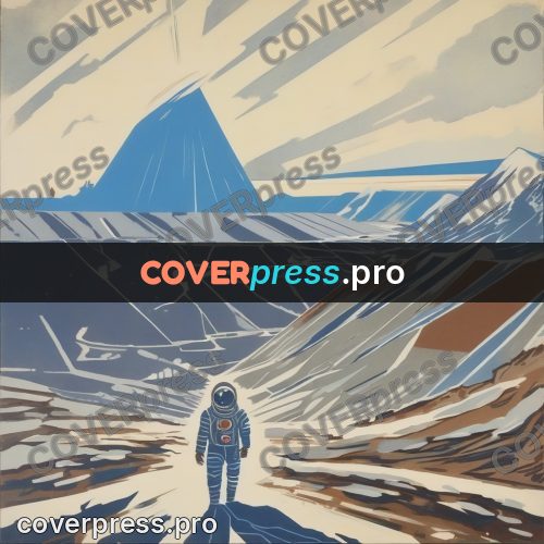 Soviet style illustration: spiral above a stony plain