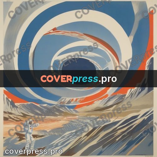 Soviet style illustration: spiral above a stony plain