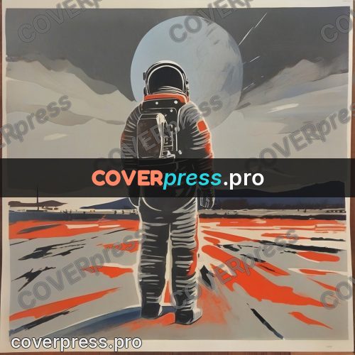 Soviet style illustration: cosmonaut at full height