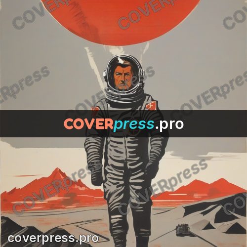 Soviet style illustration: cosmonaut at full height