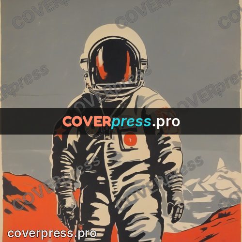 Soviet style illustration: cosmonaut at full height