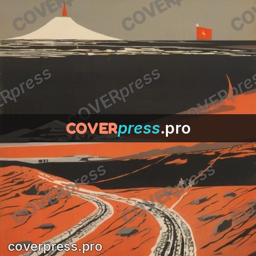 Soviet style illustration: road across a rust plain