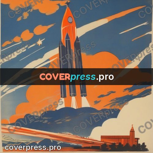 Soviet style illustration: rocket at launch