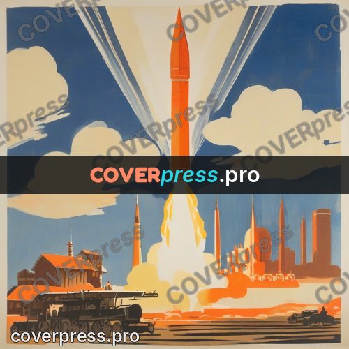 Soviet style illustration: rocket at launch