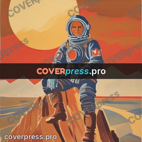 Soviet style illustration: figure against a large sun