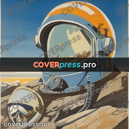 Soviet style illustration: helmet on the rocks