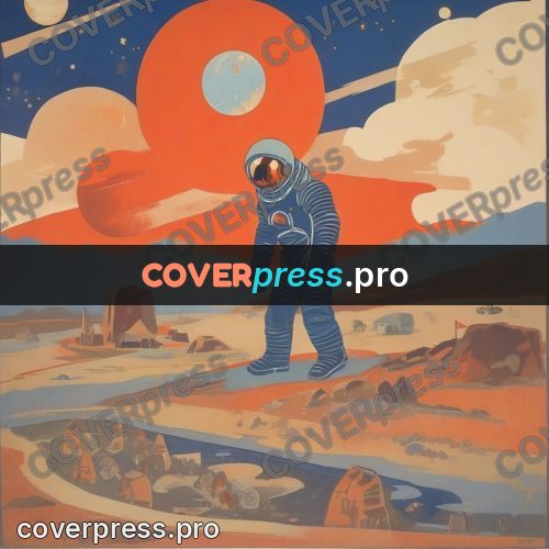 Soviet style illustration: cosmonaut against the planets