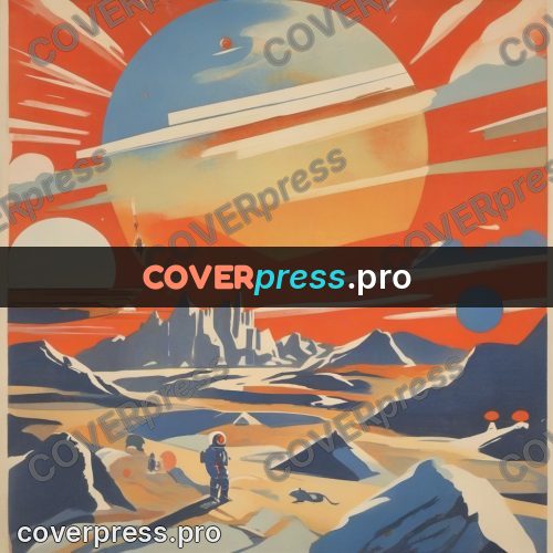Soviet style illustration: cosmonaut against the planets