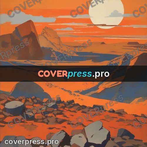Soviet style illustration: stones on a rust plain
