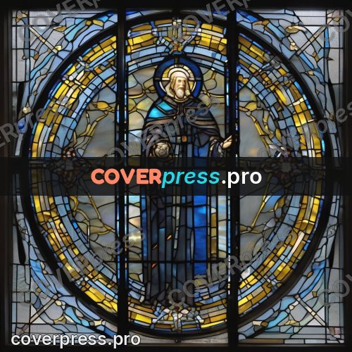 Stained glass illustration: blue pointed window