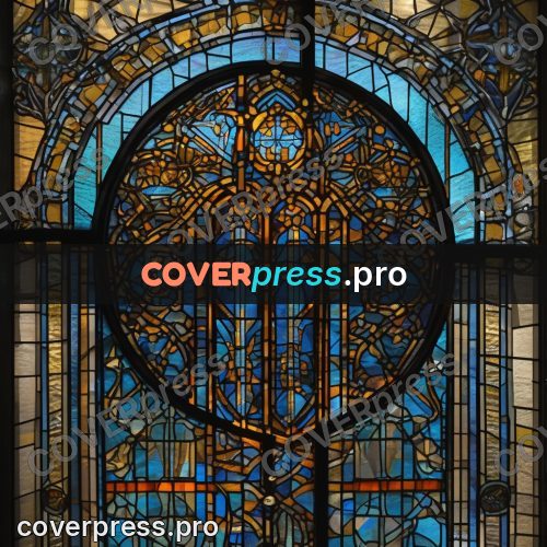 Stained glass illustration: blue pointed window