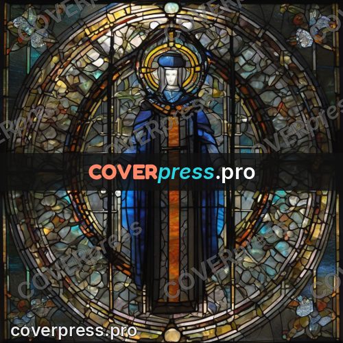 Stained glass illustration: blue pointed window