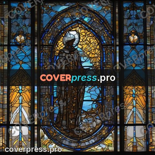 Stained glass illustration: blue pointed window