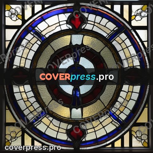 Stained glass illustration: blue rose with a central star