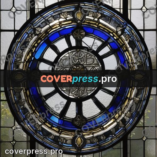 Stained glass illustration: blue rose with a central star