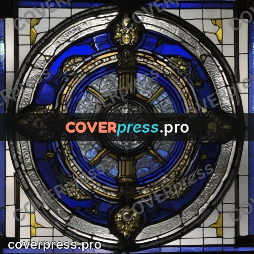 Stained glass illustration: blue rose with a central star