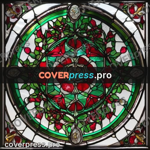Stained glass illustration: flower in a green circle