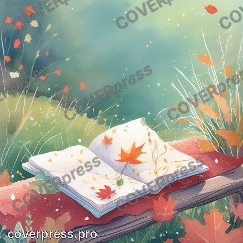В стиле Книжка-сказка: улетевший лист приземлился на садовую скамью за окном, и прямо во влажную волокнистую