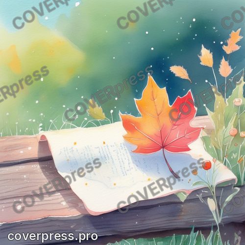 В стиле Книжка-сказка: улетевший лист приземлился на садовую скамью за окном, и прямо во влажную волокнистую