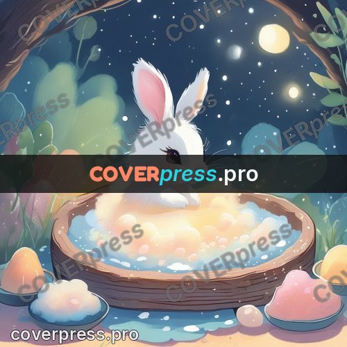 Fairy tale drawing: bunny in a wooden tub