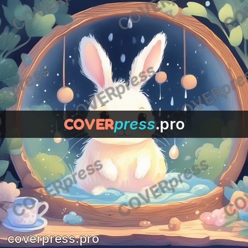 Fairy tale drawing: bunny in a wooden tub