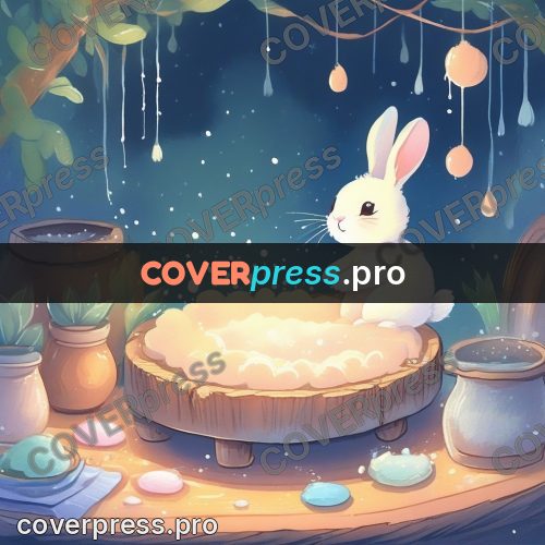 Fairy tale drawing: bunny in a wooden tub